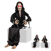 Costway - 5 FT Animated Halloween Sitting Reaper Life Size Halloween Animatronic Prop - Black - Large Front