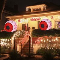 Costway - 2 Pack 3 FT Halloween Inflatable Eyeballs w/ Air Blower & LED Lights - Red - Large Front