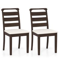Costway Modern Dining Chair Set of 2 Upholstered Farmhouse Chairs with Rubber Wood Frame - Brown ... - Large Front