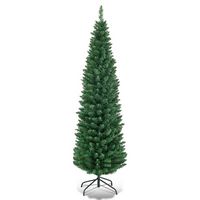 Costway - 5Ft PVC Artificial Pencil Christmas Tree Slim Stand - Green - Large Front