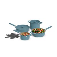 Bella - Fits-anywhere Kitchenware: 9-Piece Store More Ceramic Nonstick Cookware Set - Surf - Large Front