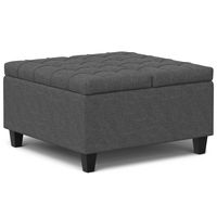 Simpli Home - Harrison Small Square Coffee Table Storage Ottoman - Slate Grey - Large Front