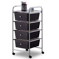 Costway - 4 Drawers Metal Rolling Storage Cart Scrapbook Supply & Paper Home Office - Black - Large Front