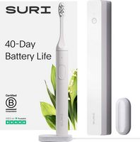 SURI - S1 Electric Toothbrush with UV Light Cleaning and Charging Case and Mirror Mount - White - Large Front