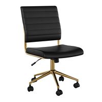 Martha Stewart - Ivy Ribbed Faux Leather Office Chair - Black Faux Leather/Polished Brass - Large Front