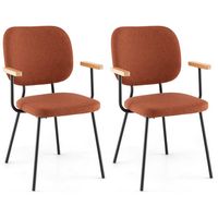 Costway Set of 2 Modern Linen Fabric Dining Chairs Padded Kitchen Accent Armchair - Black/Orange - Large Front