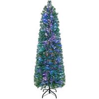 Costway - 5 FT Pre-Lit Artificial Xmas Tree with Colorful Fiber Optics & 361 PVC Branch Tips - Green - Large Front