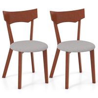 Costway Wooden Armless Dining Chair Set of 2 with Rubber Wood Legs Padded Seat Cushion - Walnut+Grey - Large Front