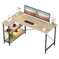 Bestier - L-Shaped Computer Desk with Storage Shelves - Light Oak - Large Front