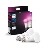 Philips - Hue A19 Bluetooth 75W Smart LED Bulb (2-Pack) - White and Color Ambiance - Large Front