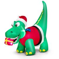 Costway 6FT Inflatable Christmas Dinosaur with LED Lights Gift Box & Blower Party Yard - Multicolor - Large Front