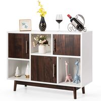 Costway Wood Display Storage Cabinet Console Table TV Stand Multipurpose w/ Door & Shelf - White - Large Front