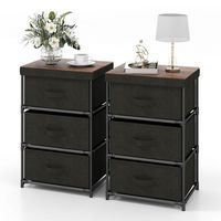 2PCS Fabric Bedside Table 3 Drawers Nightstand Small Dresser Bedroom Living Room - Large Front