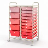 Costway - 15 Drawer Rolling Storage Cart Scrapbook Paper Office School Organizer - Gradient Pink - Large Front