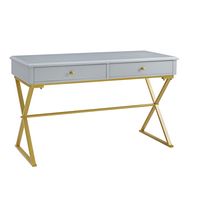 Linon Home Décor - Edmore Two-Drawer Campaign Desk - Gray & Gold - Large Front