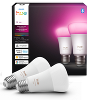 Philips - Hue A19 Bluetooth 75W Smart LED Bulb (2-Pack) - White and Color Ambiance - Large Front
