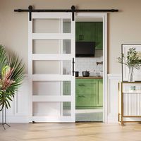 Bestier - 84-Inch Frosted Glass Sliding Barn Door with Hardware Kit - White - Large Front
