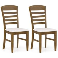 Costway Wood Dining Chairs Set of 2 Fabric Upholstered Side Chairs with Rubber Wood Frame - Brown - Large Front