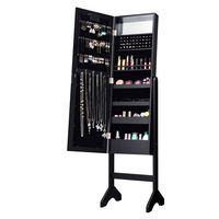 Costway - Mirrored Jewelry Cabinet Organizer w/18 LED lights - Black - Large Front