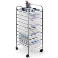 Costway - 10 Drawer Rolling Storage Cart Scrapbook Paper Office School Organizer - Clear - Large Front