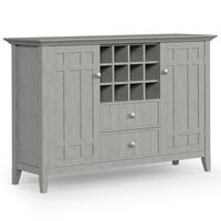 Bedford SOLID WOOD 54 inch Wide Transitional Sideboard Buffet and Wine Rack in Fog Grey - Large Front