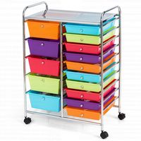 Costway - 15 Drawer Rolling Storage Cart Scrapbook Paper Office School Organizer - Multicolor - Large Front
