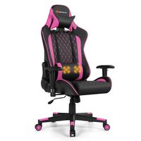 Costway - Massage Gaming Chair with Headrest - Pink and Black - Large Front