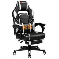 Costway - Massage Gaming Chair Reclining Racing Computer Office Chair with Footrest White - White... - Large Front