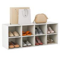Costway - 8 Cubbies Shoe Bench with 500 LBS Weight Capacity Cubby Shoe Rack Storage Cabinet - White - Large Front