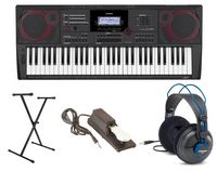 Casio - CT-X5000 Premium Pack with 61 Key Keyboard, Stand, AC Adapter, and Headphones - Black - Large Front