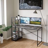 Bestier - Modern Office Desk with Storage Shelf, Headset Hook, and Reversible Bookshelf - 56