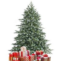Costway - 6ft Artificial Christmas Spruce Hinged Tree w/ 892 Mixed PE & PVC Tips - Green/White - Large Front