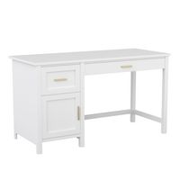 Martha Stewart - Hutton White Shaker Style Home Office Desk with Storage and Polished Brass Hardw... - Large Front