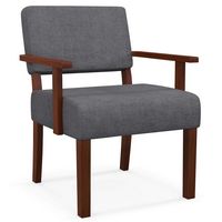 Costway Mid-Century Linen Accent Chair Living Room Chair with Soft Padded Seat & Backrest - Gray - Large Front