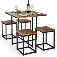 Costway 5pcs Dining Set Compact Dining Table and 4 Stools Metal Frame Nature\ Vintage Walnut - Wa... - Large Front