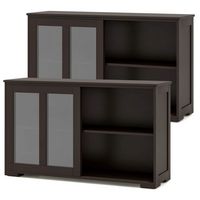 Costway 2-Door Stackable Buffet Sideboard Set of 2 with Sliding Tempered Glass Doors - Coffee - Large Front