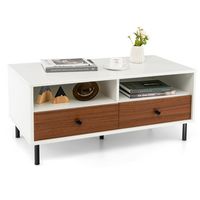 Costway Coffee Table Modern Rectangle W/Storage Shelf & Drawers Living Room Furniture - White and... - Large Front