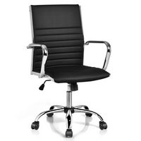 Costway - PU Leather High Back Conference Chair with Armrests - Black - Large Front