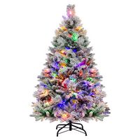 Costway - 4.5 FT Pre-Lit Snow Flocked Christmas Tree Hinged Xmas Tree with 8 Modes 160 Lights - G... - Large Front