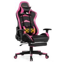 Costway - Gaming Massage Reclining Racing Chair with Footrest - Pink - Large Front