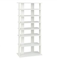 Costway - Patented 7-Tier Double Rows Shoe Rack Vertical Wooden Shoe Storage Organizer Rustic - W... - Large Front