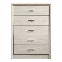 CorLiving - Newport 5 Drawer Tall Dresser - White Washed Oak - Large Front