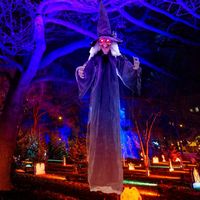 Costway - 6 FT Halloween Animatronic Witch Hanging Decoration with Red Eyes & Posable Arms - Purple - Large Front