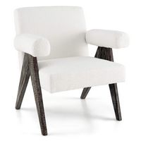 Costway - 1 PCS Upholstered Armchair Modern  Accent Chair with Natural Rubber Wood Legs - White - Large Front