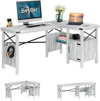 Bestier - Farmhouse L-Shaped Computer Desk with Storage Cabinet and Bookshelf - 60