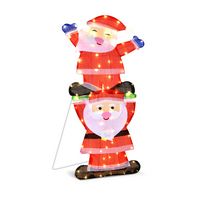 Costway - Christmas Outdoor LED Double Santa Yard Sign W/ String Lights & 4 Stakes - Multicolor - Large Front