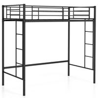 Costway Twin Size Loft Bed Heavy Duty Metal Loft Bed Frame with Safety Guardrail - Black - Large Front