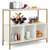 Costway Buffet Sideboard Kitchen Storage Cabinet Open Shelf with 3 Compartments - Gold/White - Large Front