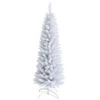 Costway - 5ft Unlit Artificial Slim Pencil Christmas Tree with Metal Stand - White - Large Front