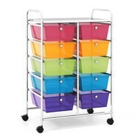 Costway - 10 Drawer Storage Cart Utility Rolling Trolley Kitchen Office Organizer - Multicolor - Large Front